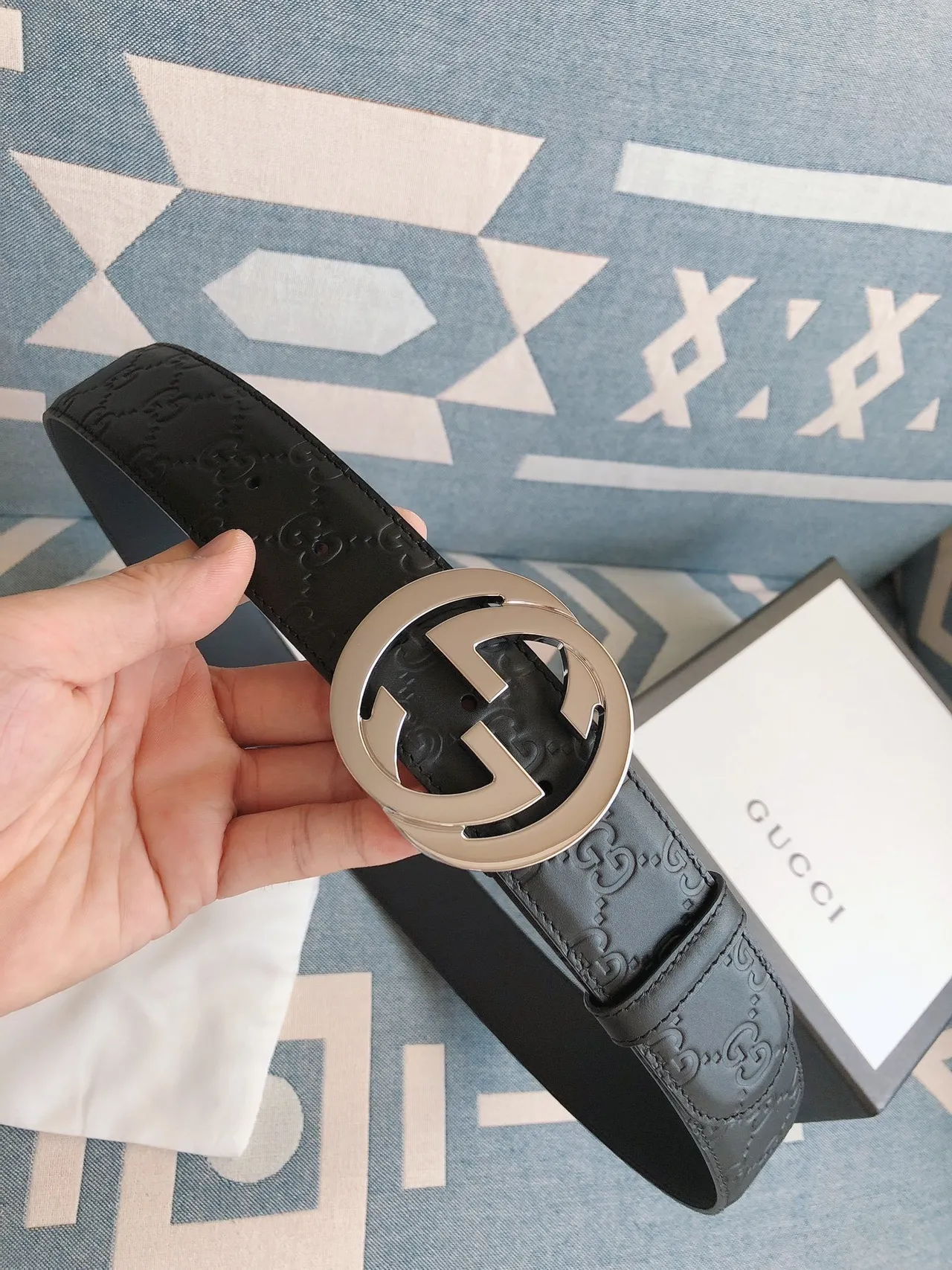 Gucci GG Marmont Interlocking G Buckle Ceinture en Cuir Noir 9