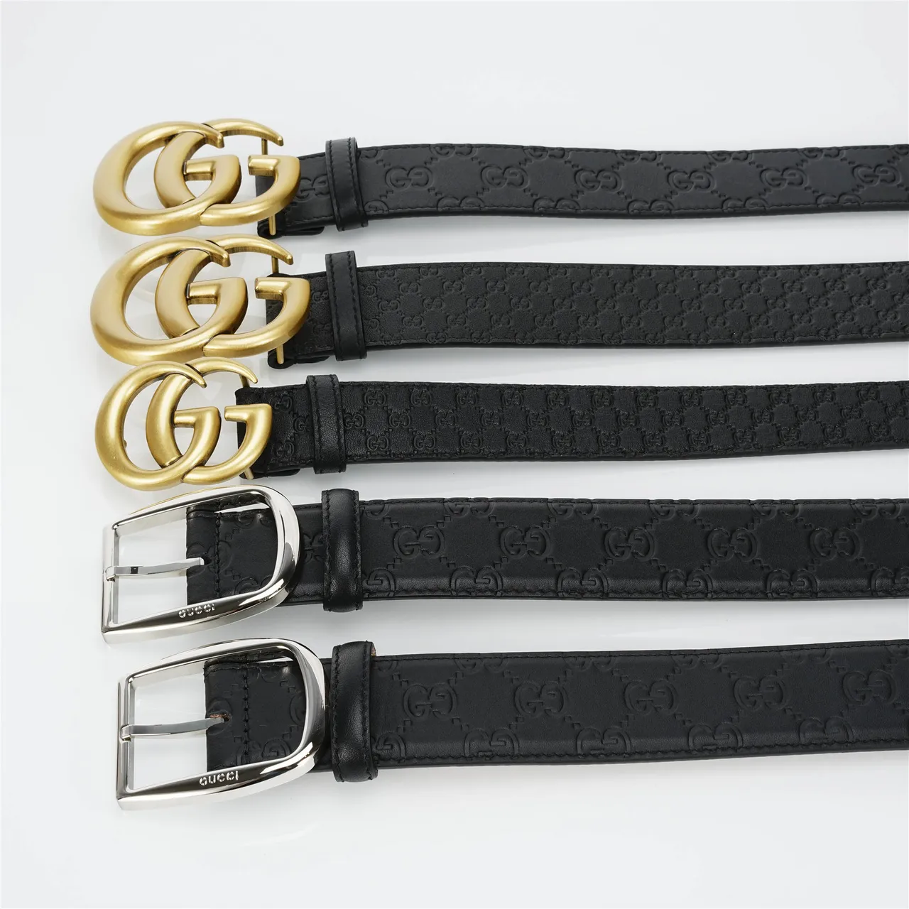 Gucci GG Marmont Interlocking G Buckle Black Leather Belt 2