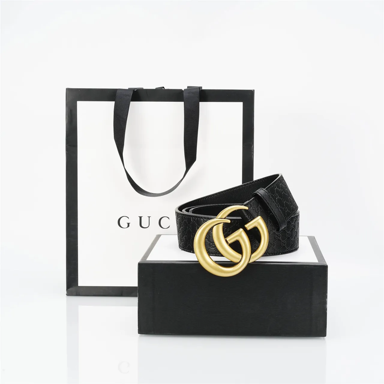 Gucci GG Marmont Interlocking G Buckle Black Leather Belt 4