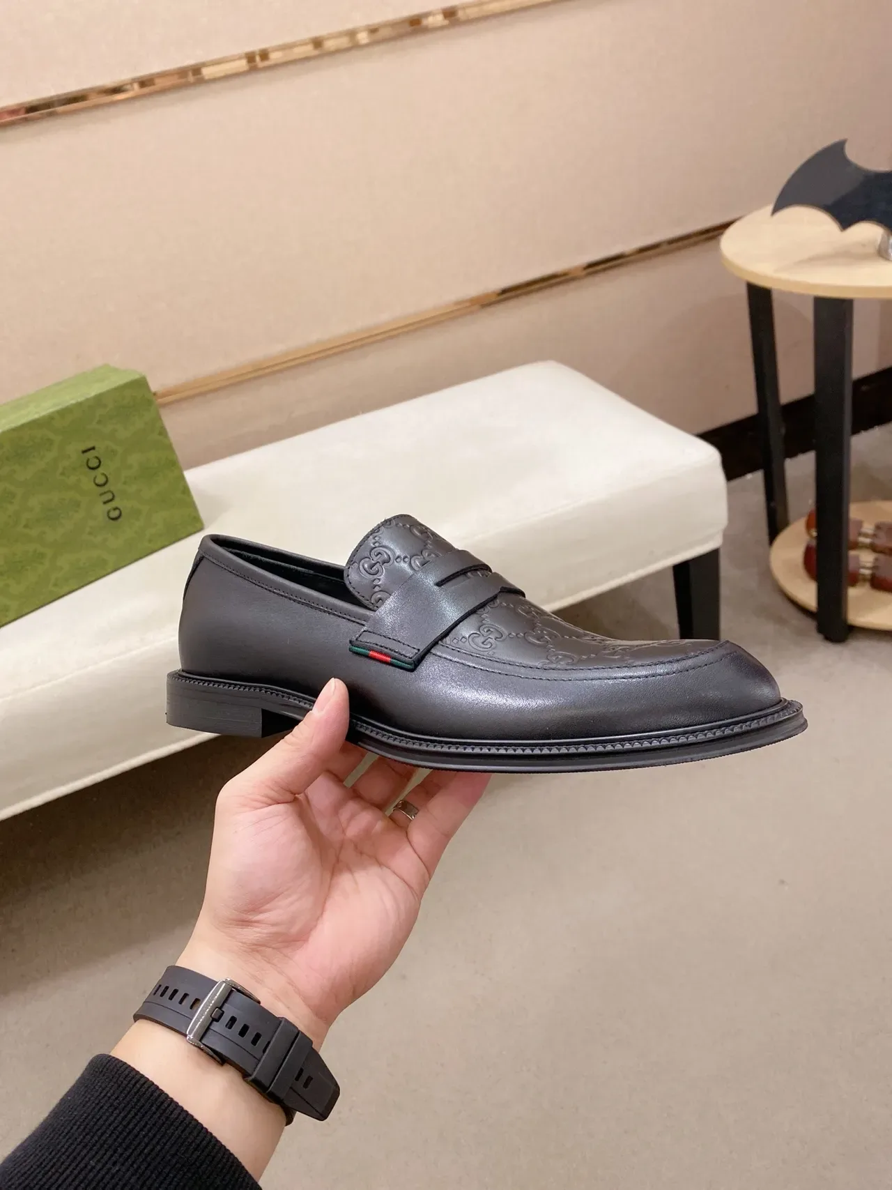 Gucci GG Marmont Loafer Black Leather Web-Trimmed Loafers 4