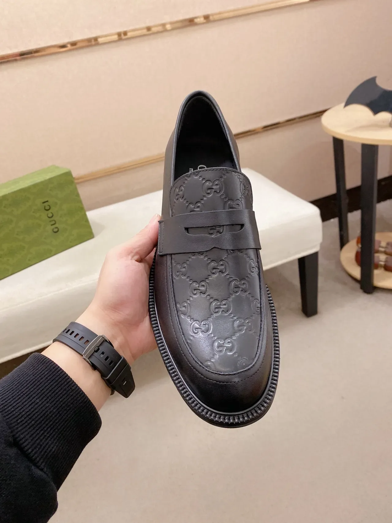 Gucci GG Marmont Loafer Black Leather Web-Trimmed Loafers 5