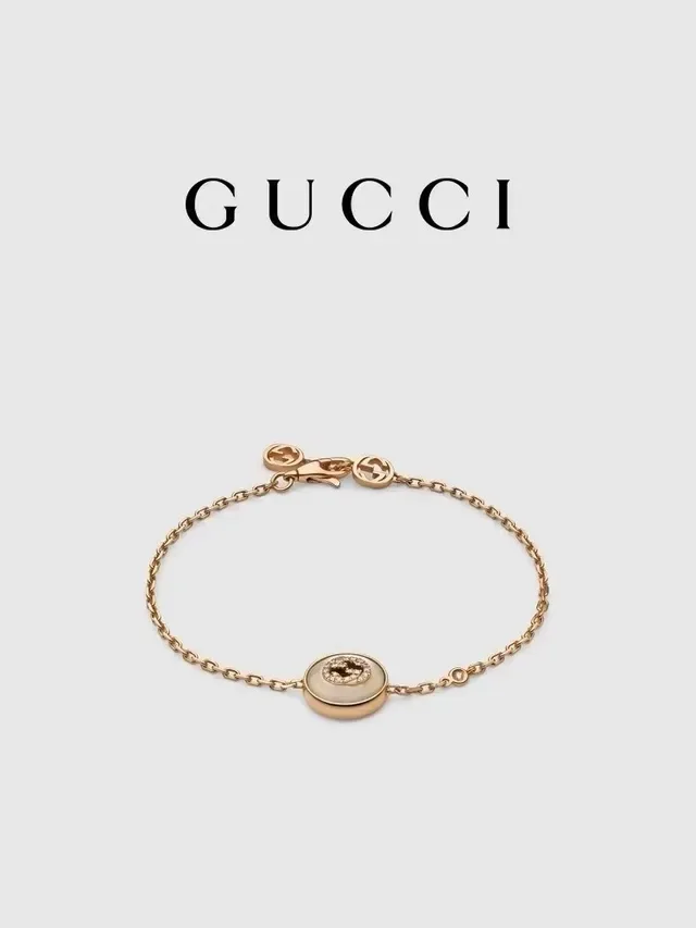 Gucci GG Marmont Mother-of-Pearl Disc Gold-Tone Chain Bracelet 5