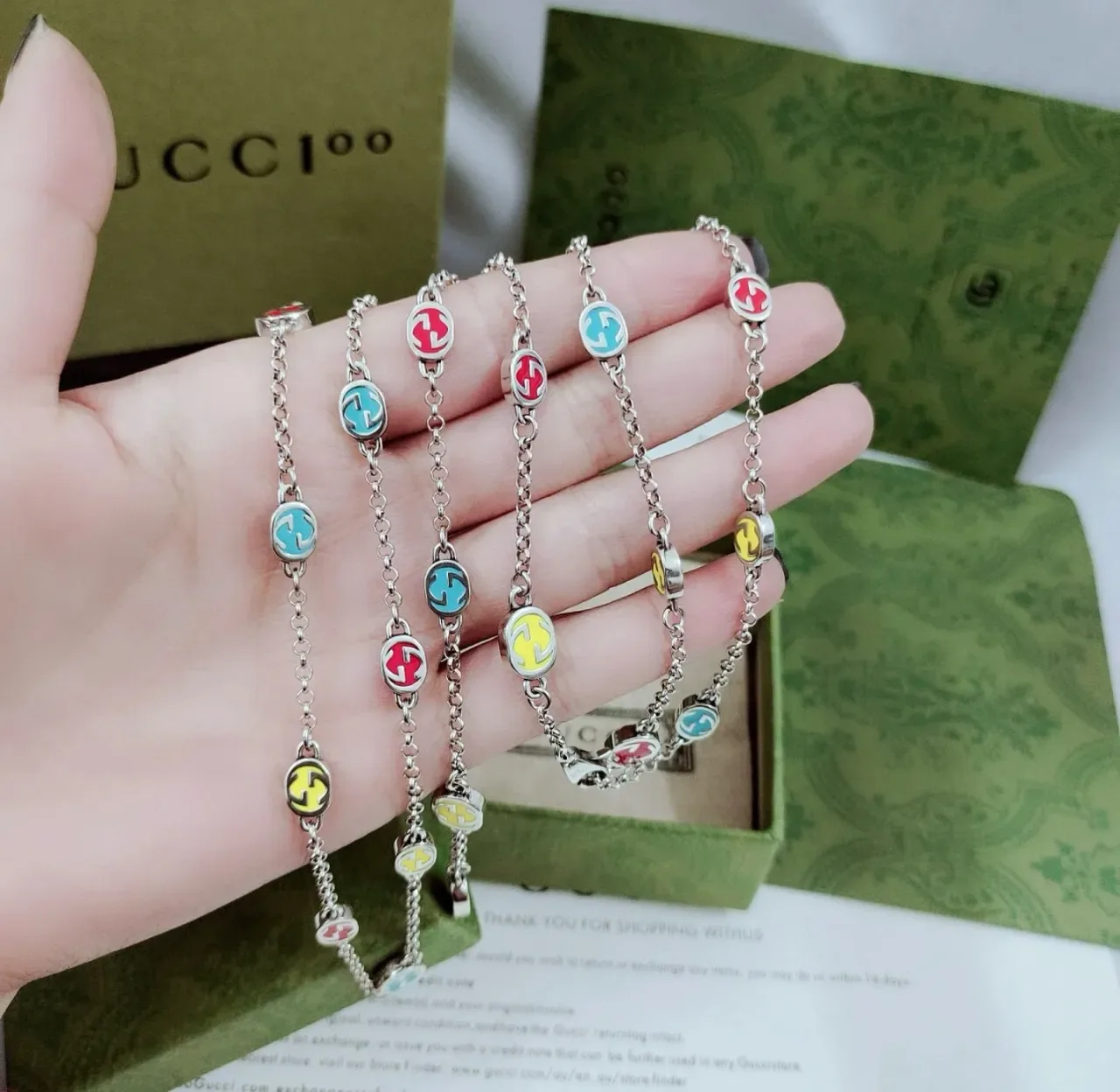 Gucci GG Marmont Multicolor Enamel Interlocking G Chain Necklace 7