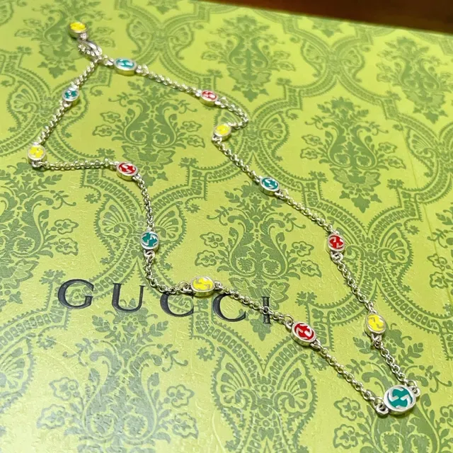 Gucci GG Marmont Multicolor Enamel Interlocking G Chain Necklace 9