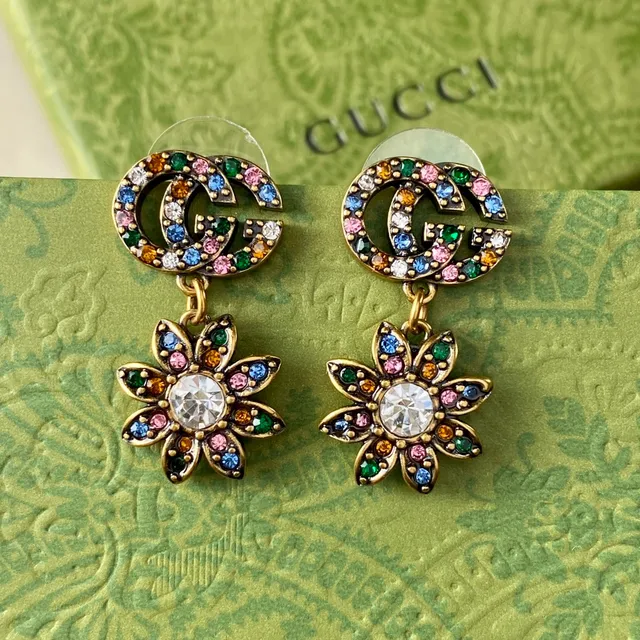 Gucci GG Marmont multicolores oro Interlocking G Logo Crystal Pavé aretes 1