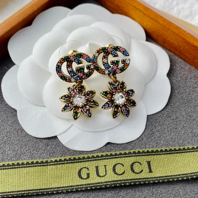 Gucci GG Marmont multicolores oro Interlocking G Logo Crystal Pavé aretes 3