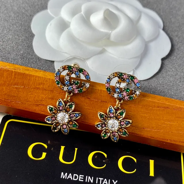 Gucci GG Marmont multicolores oro Interlocking G Logo Crystal Pavé aretes 6