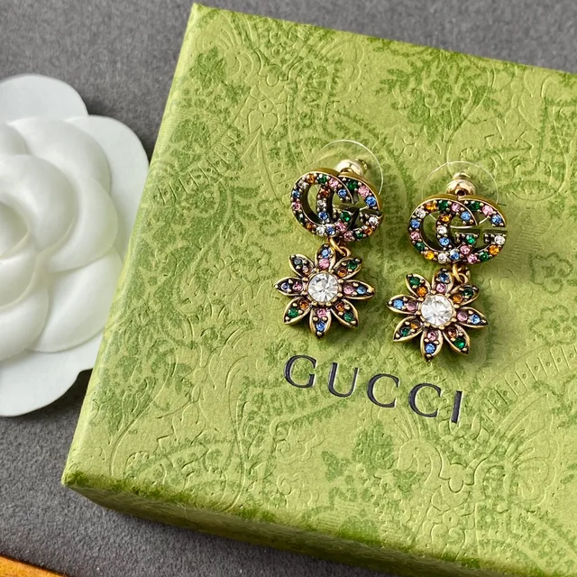 Gucci GG Marmont multicolores oro Interlocking G Logo Crystal Pavé aretes 8