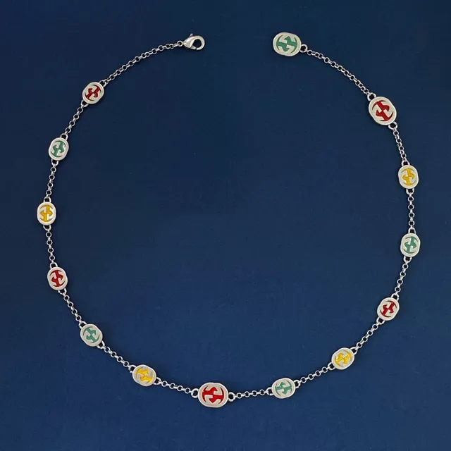 Gucci GG Marmont Multicolor Silver Interlocking Monogram Enamel-Filled Oval Charms Necklace 8