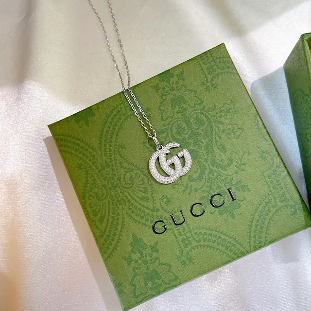 Gucci GG Marmont Pavé Double G Silver-Tone Necklace 4