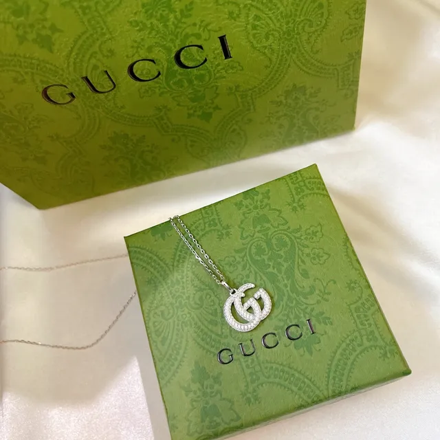 Gucci GG Marmont Pavé Double G Silver-Tone Necklace 6