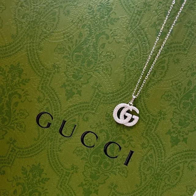 Gucci GG Marmont Pavé Double G Silver-Tone Necklace 7