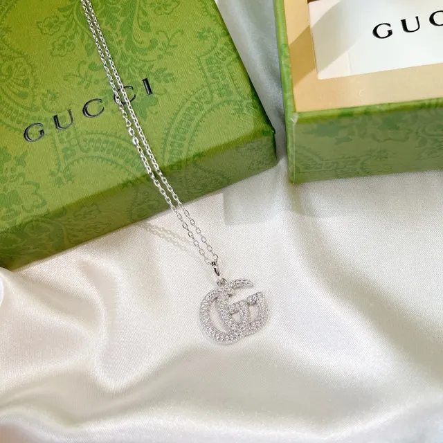 Gucci GG Marmont Pavé Double G Silver-Tone Necklace 8