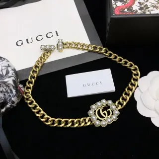 Gucci GG Marmont Pearl-Embellished Gold-Tone Chain Necklace
