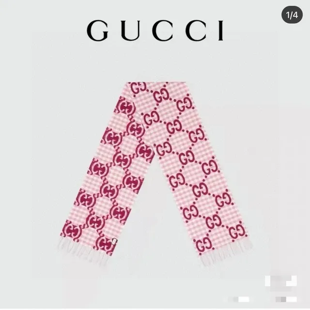 Gucci GG Marmont Écharpe de cachemire monogrammée rose rouge à carreaux gingham 4