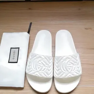 Gucci GG Marmont Quilted Logo White Slippers