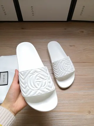 Gucci GG Marmont Quilted Logo White Slippers 2
