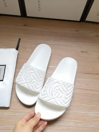 Gucci GG Marmont Quilted Logo White Slippers 7