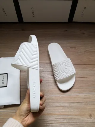 Gucci GG Marmont Quilted Logo White Slippers 8