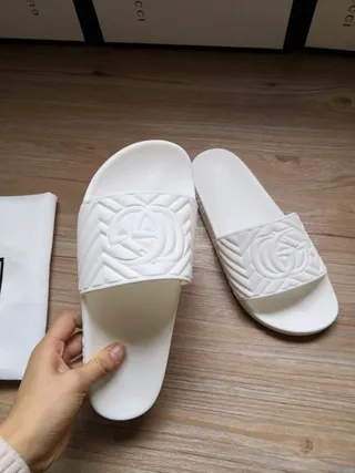 Gucci GG Marmont Quilted Logo White Slippers 9