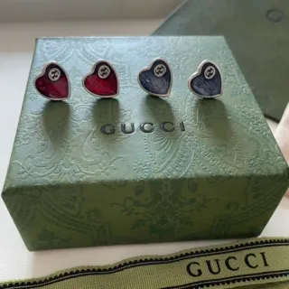 Gucci GG Marmont Red Blue Heart-Shaped Enamel-Filled Earrings
