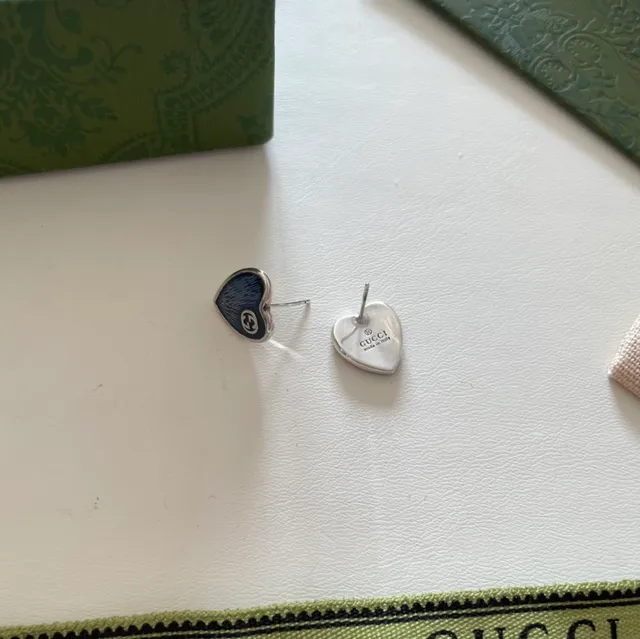 Gucci GG Marmont Red Blue Heart-Shaped Enamel-Filled Earrings 2