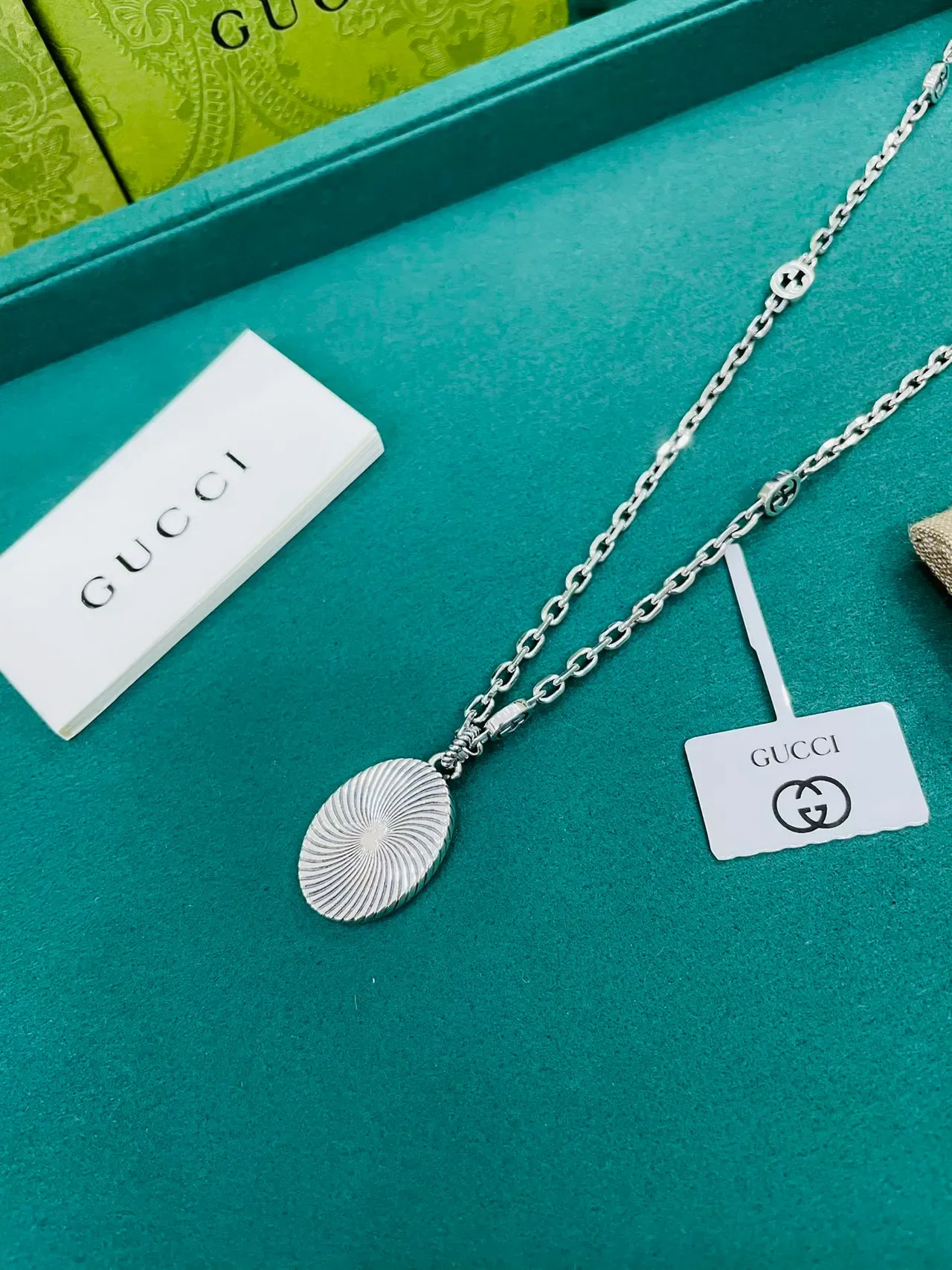 Gucci GG Marmont Silver Chain Oval Rope-Edge Pendant Necklace 2