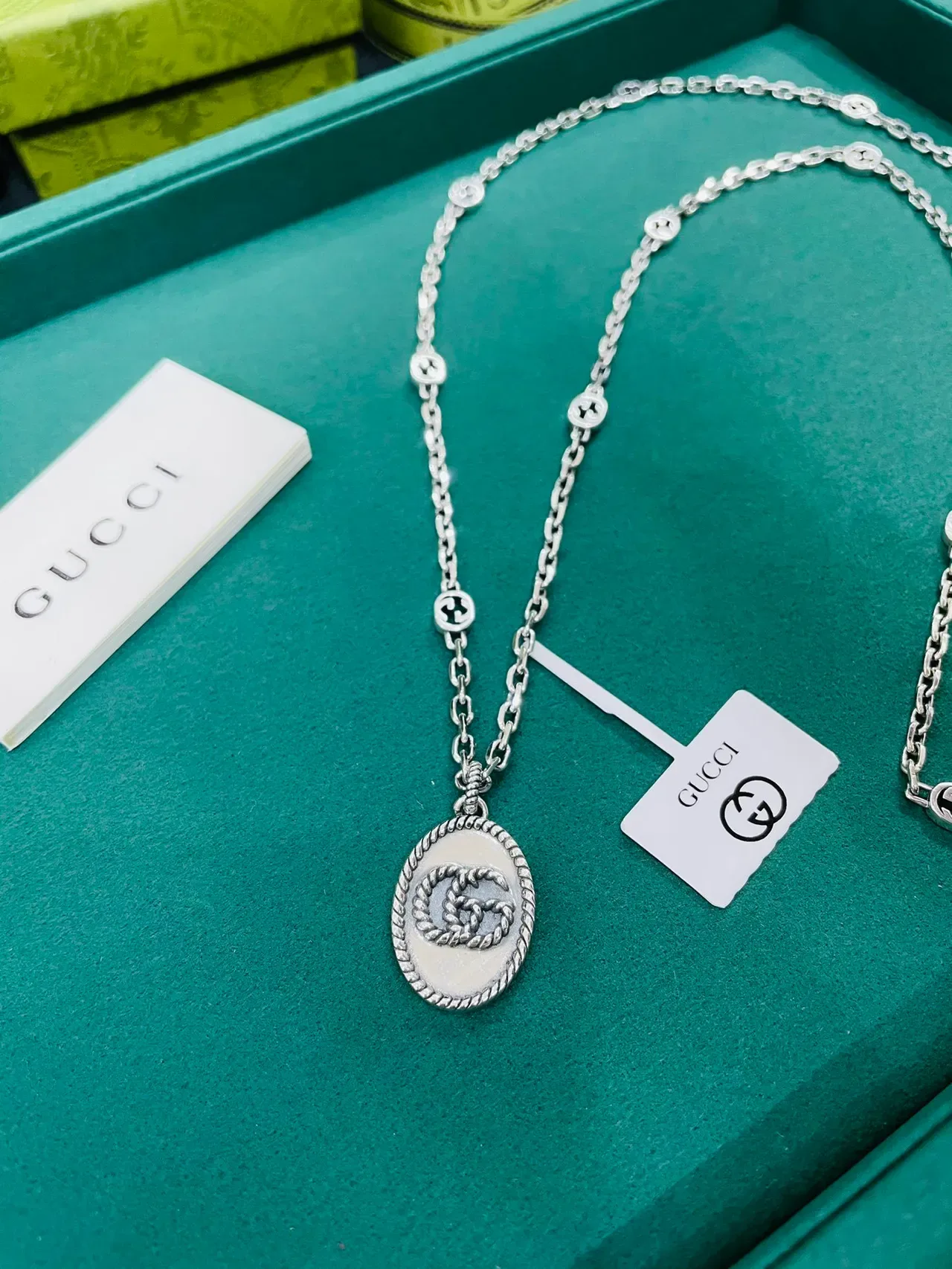 Gucci GG Marmont Silver Chain Oval Rope-Edge Pendant Necklace 5