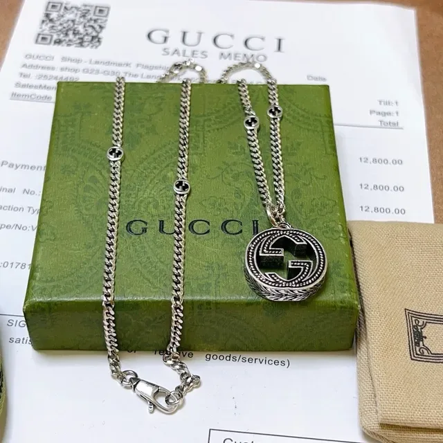 Gucci GG Marmont Silver Interlocking G Pendant Circular Medallion Necklace 2