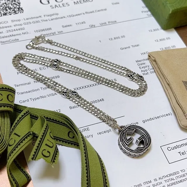 Gucci GG Marmont Silver Interlocking G Pendant Circular Medallion Necklace 4