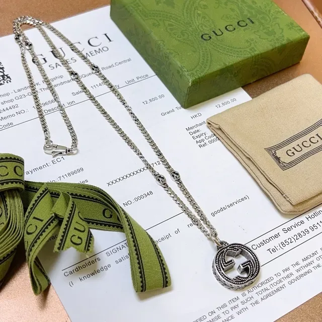 Gucci GG Marmont Silver Interlocking G Pendant Circular Medallion Necklace 7