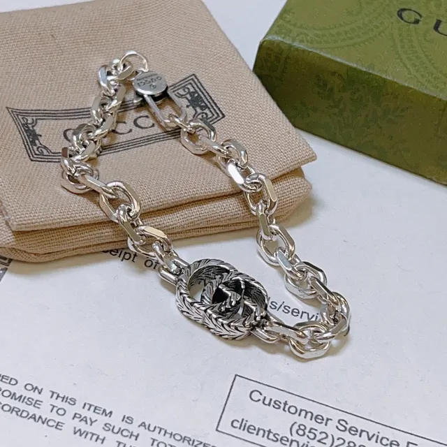 Gucci GG Marmont Twisted Double G Silver Chain Bracelet 2