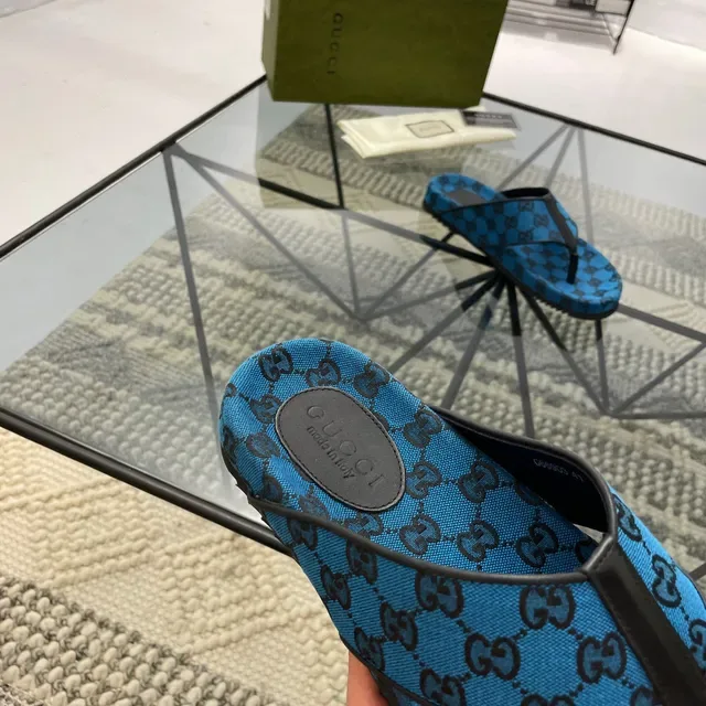 Gucci GG Monogram Blue and Black Thong Slippers 2
