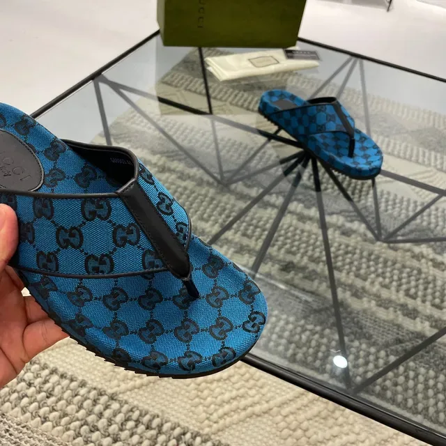 Gucci GG Monogram Blue and Black Thong Slippers 3