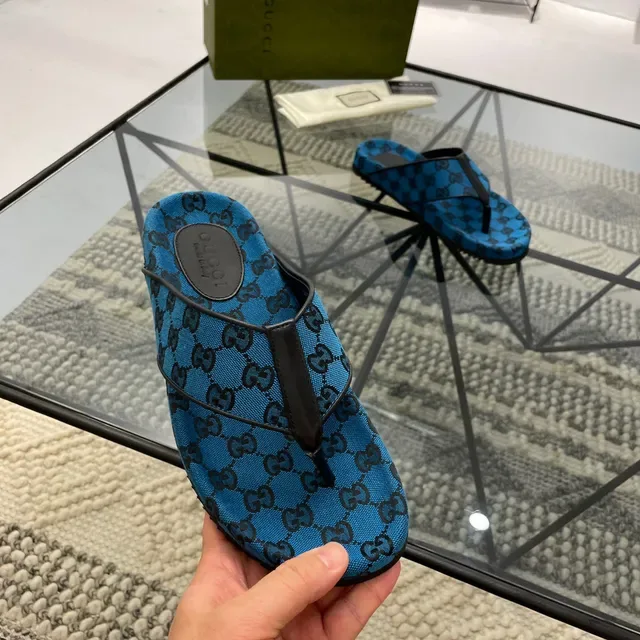 Gucci GG Monogram Blue and Black Thong Slippers 4