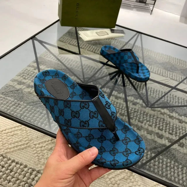 Gucci GG Monogram Blue and Black Thong Slippers 5