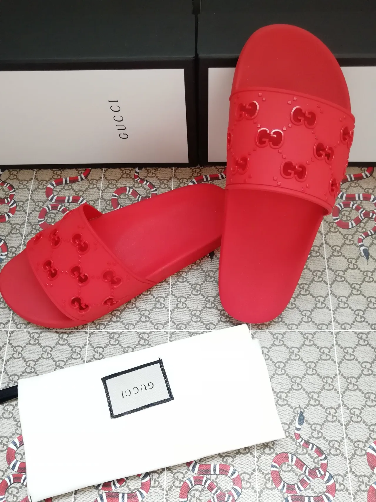 Gucci GG Monogram Slide Red Rubber Single-Strap Slippers 3