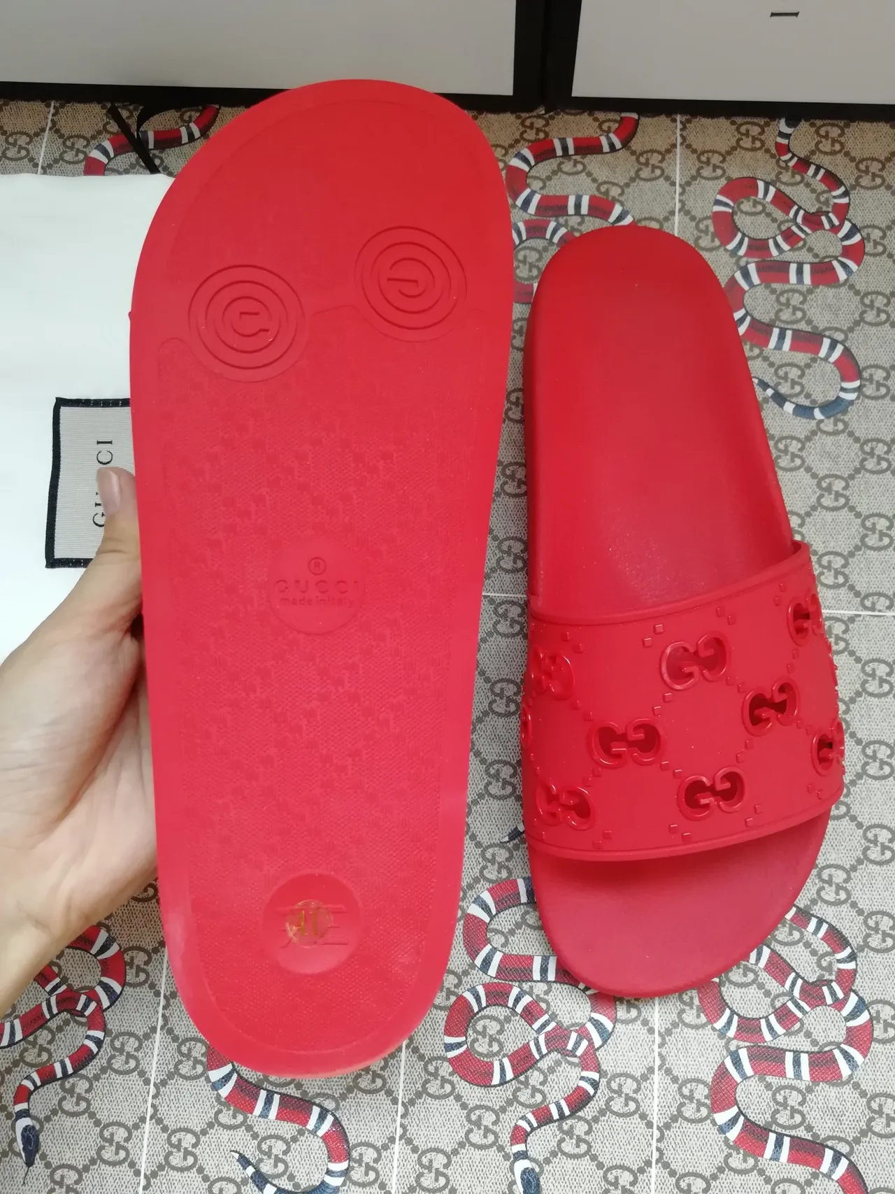 Gucci GG Monogram Slide Red Rubber Single-Strap Slippers 4