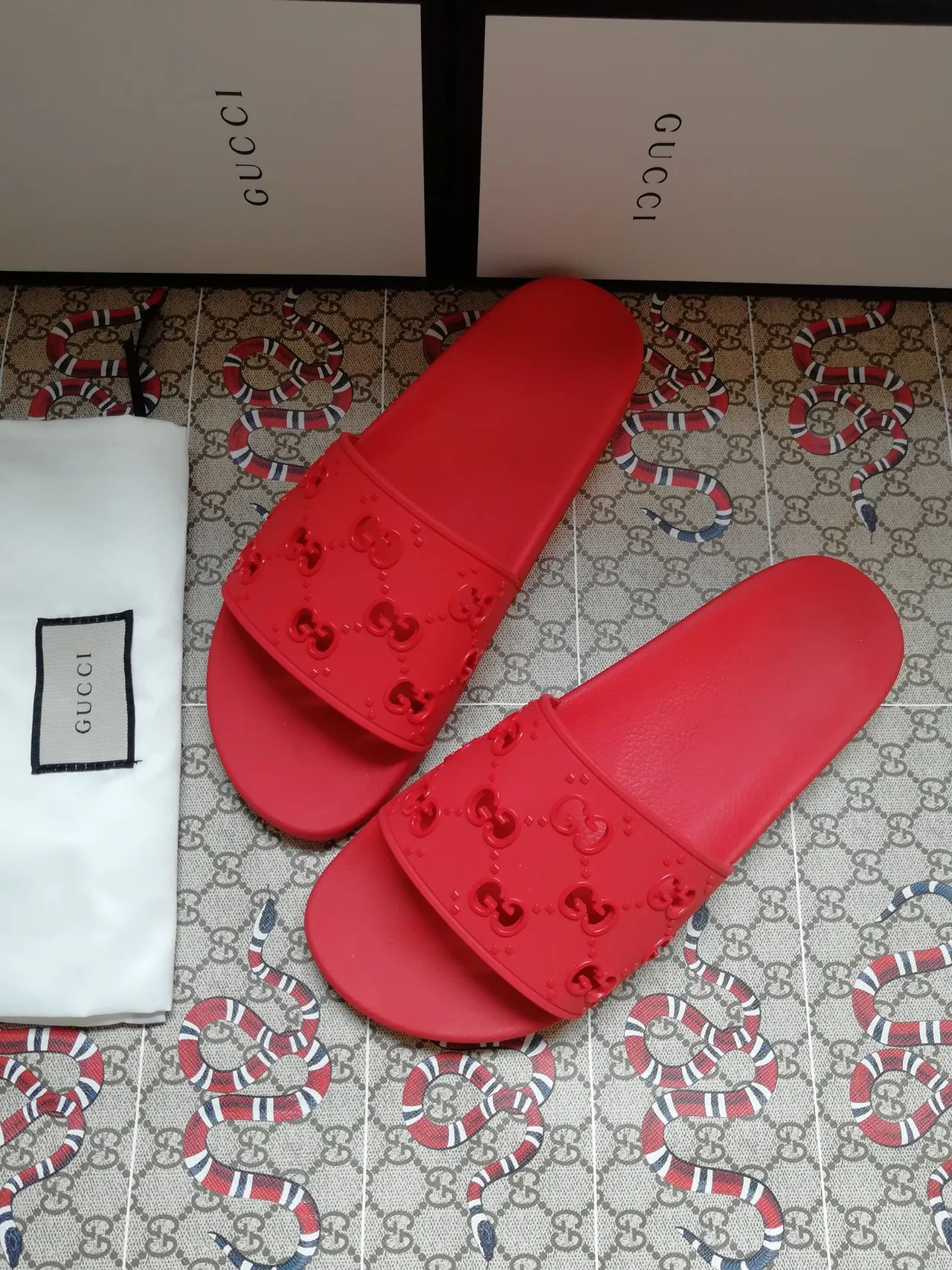 Gucci GG Monogram Slide Red Rubber Single-Strap Slippers 5