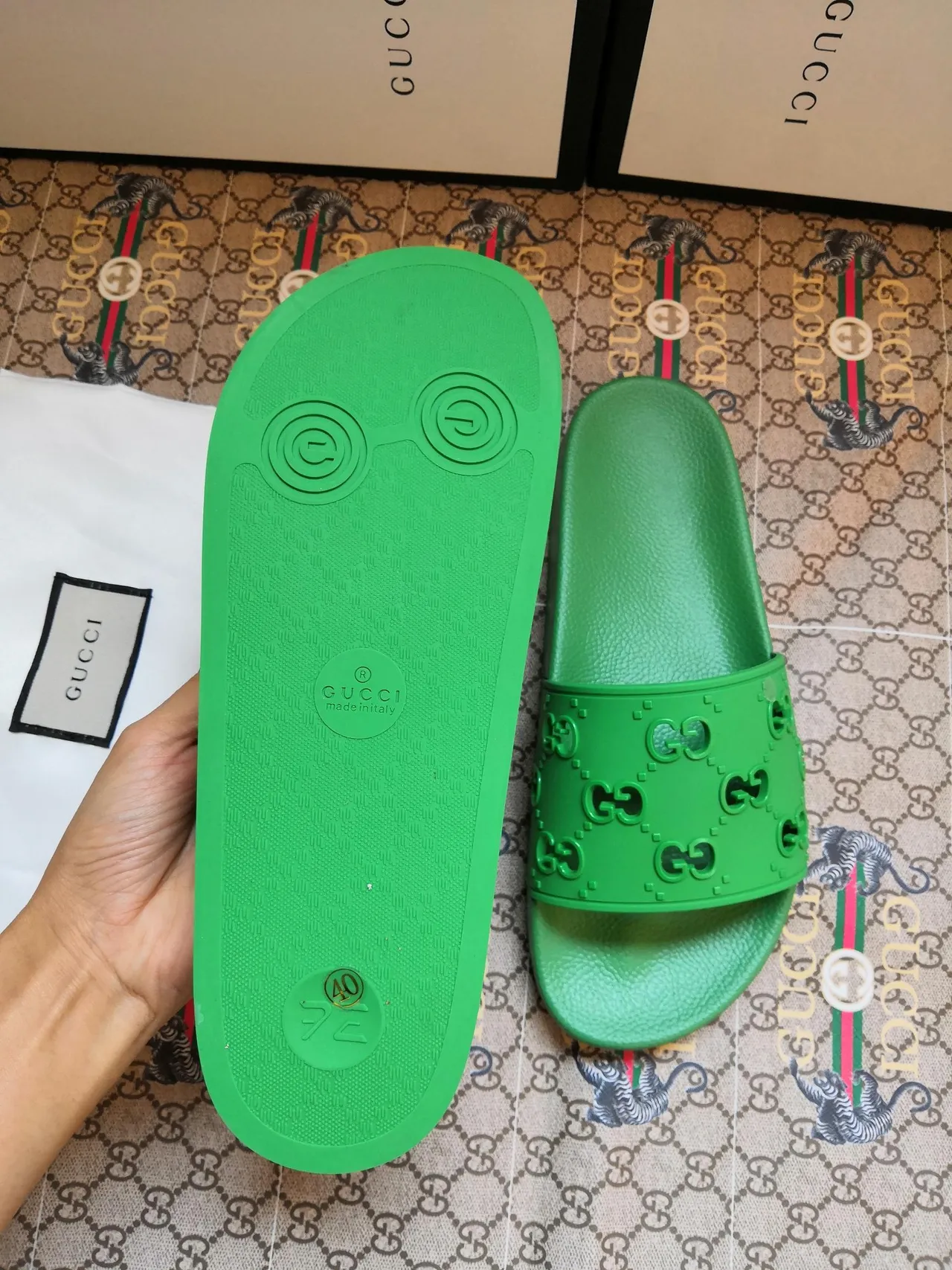 Gucci GG Slide Green Rubber Slippers 2