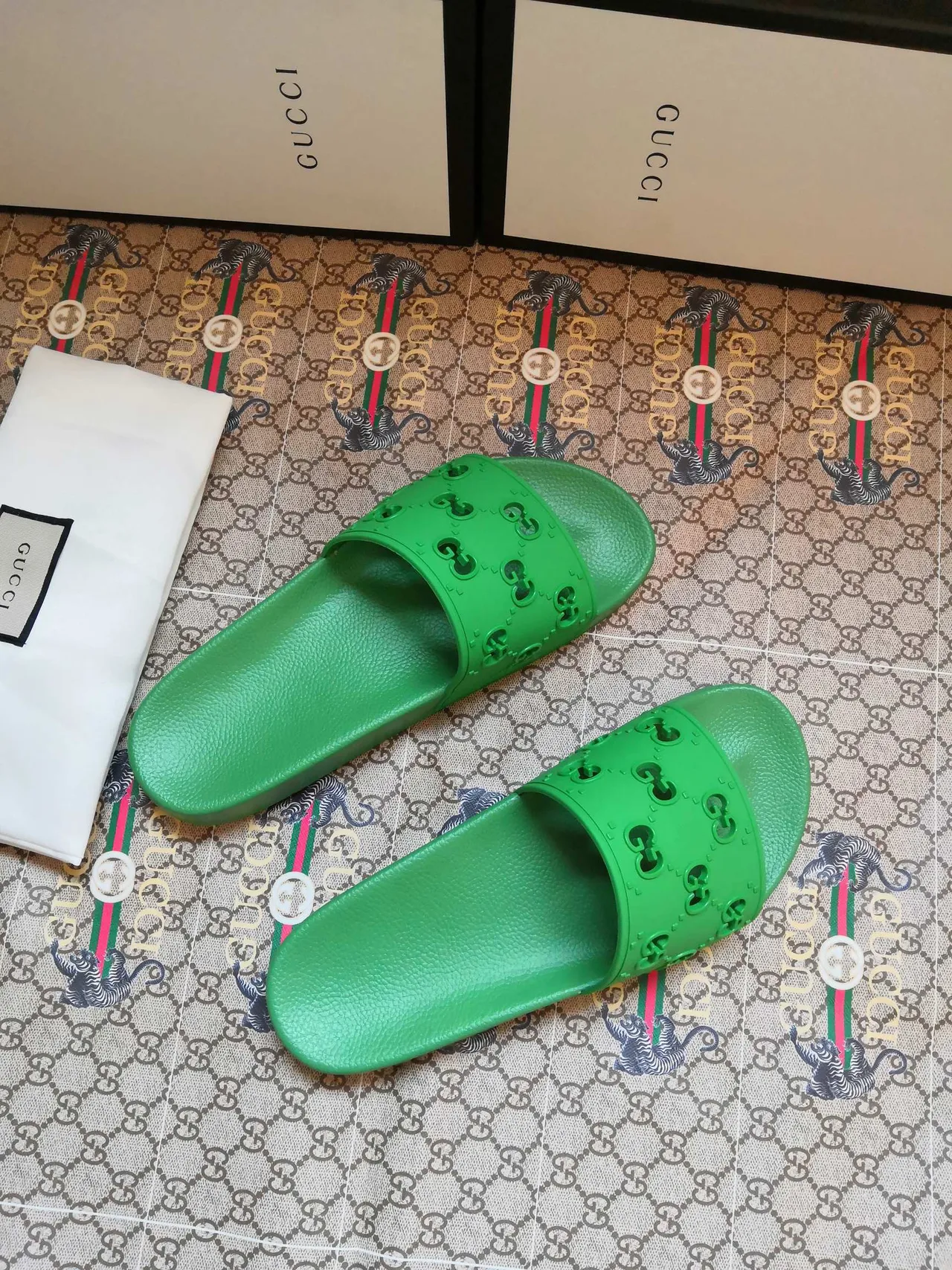Gucci GG Slide Green Rubber Slippers 4
