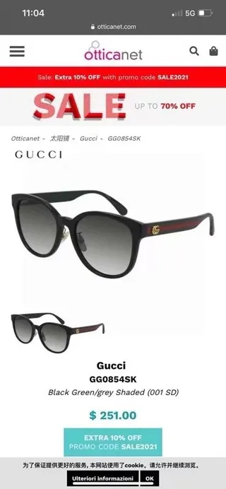 Gucci GG0854SK Noires/Gris Foncé Lunettes de Soleil 9