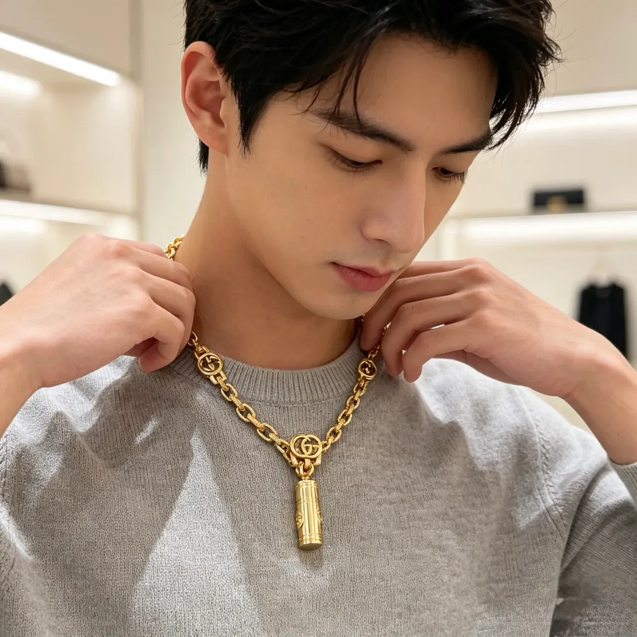 Colar Gucci Corrente Curb de Ouro com Elós Interligados do Logo G 2