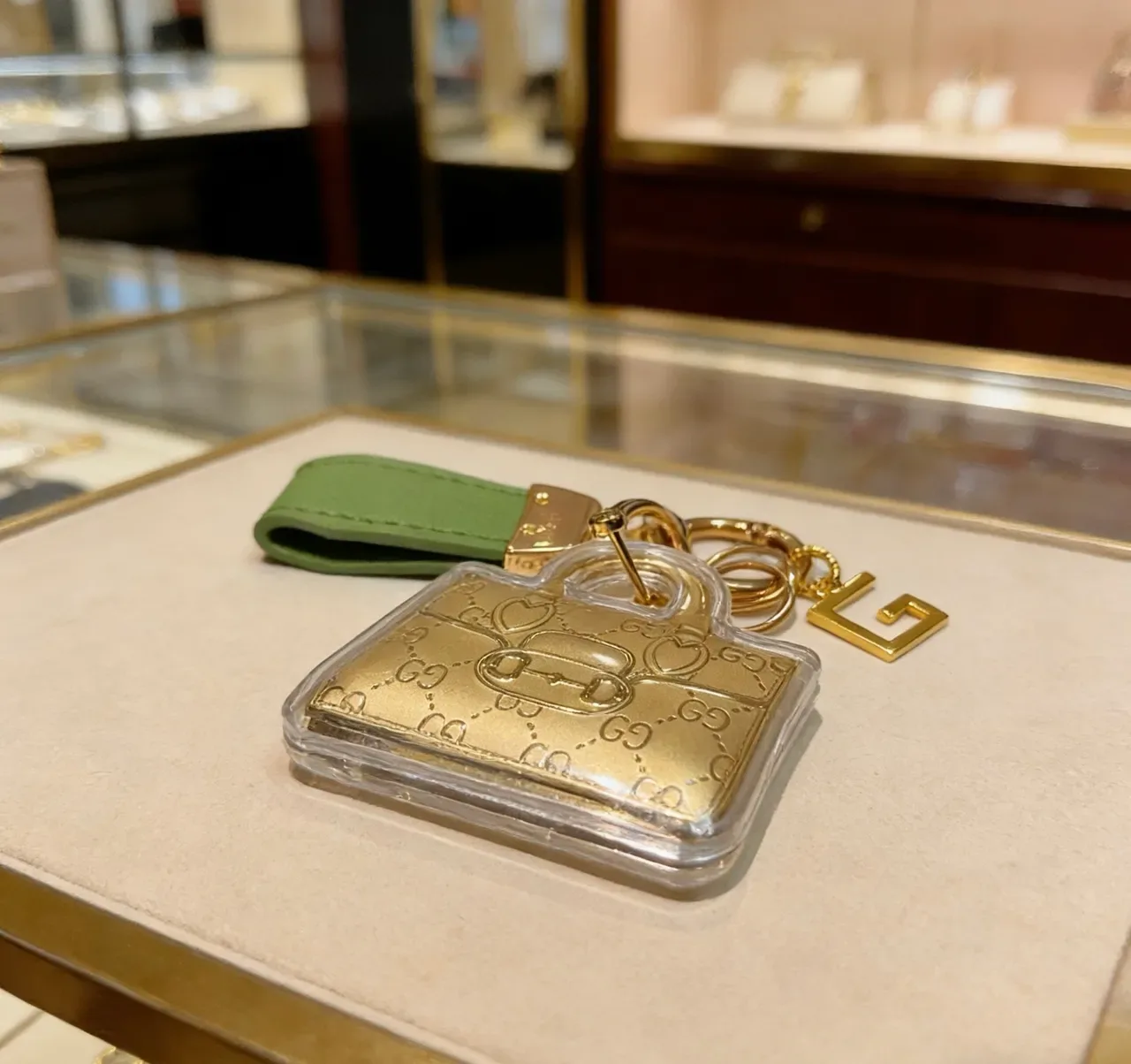Gucci Gold Green Miniature Bag-Shaped GG Monogram Embossed Handbag 2
