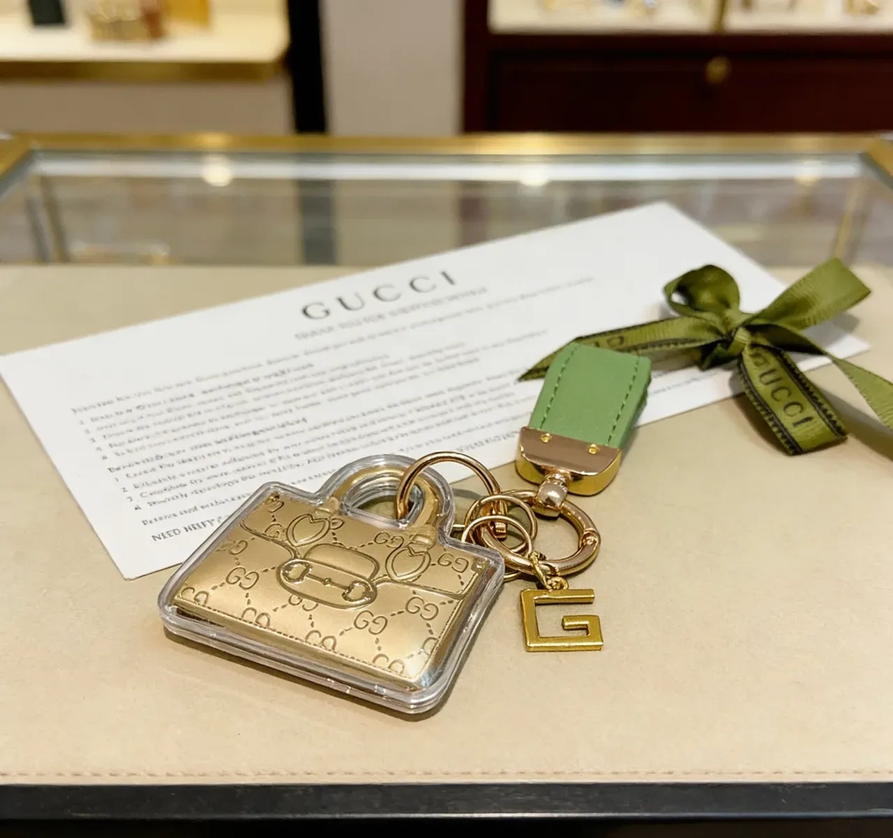 Gucci Gold Green Miniature Bag-Shaped GG Monogram Embossed Handbag 3