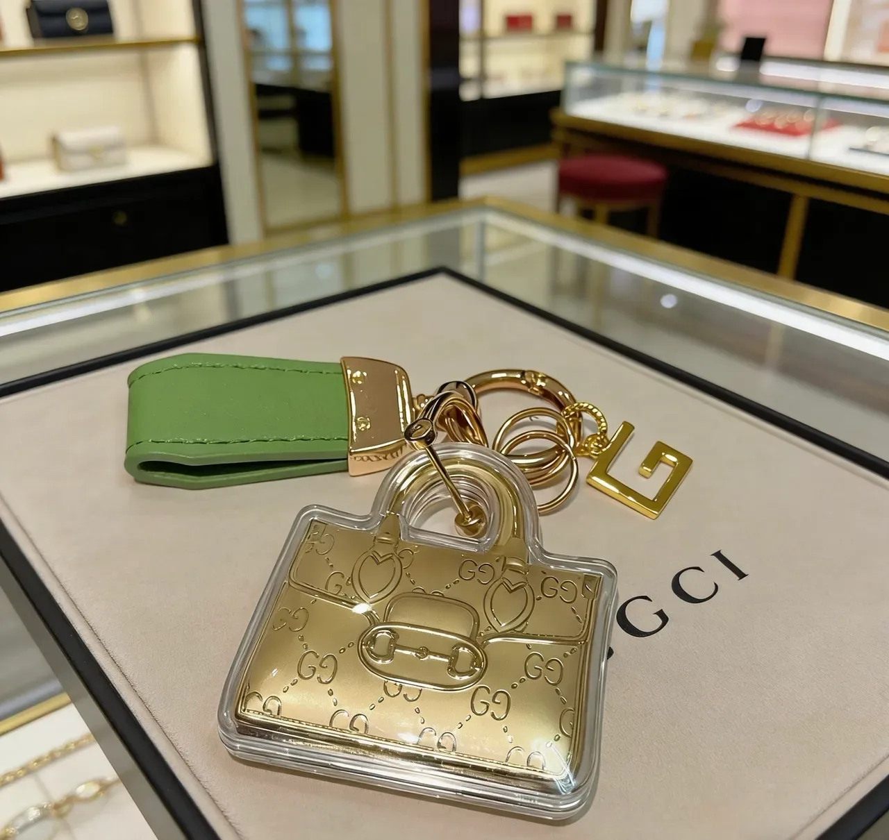 Gucci Gold Green Miniature Bag-Shaped GG Monogram Embossed Handbag 4