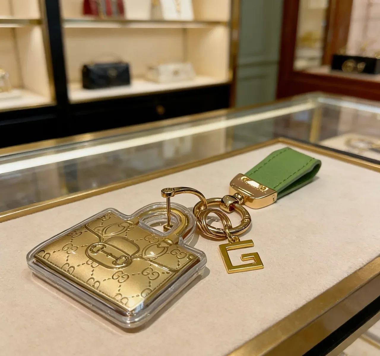 Gucci Gold Green Miniature Bag-Shaped GG Monogram Embossed Handbag 5