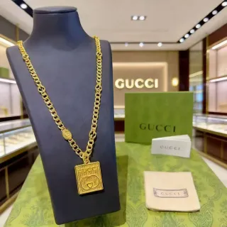 Gucci Gold-Tone Square GG Pendant Necklace