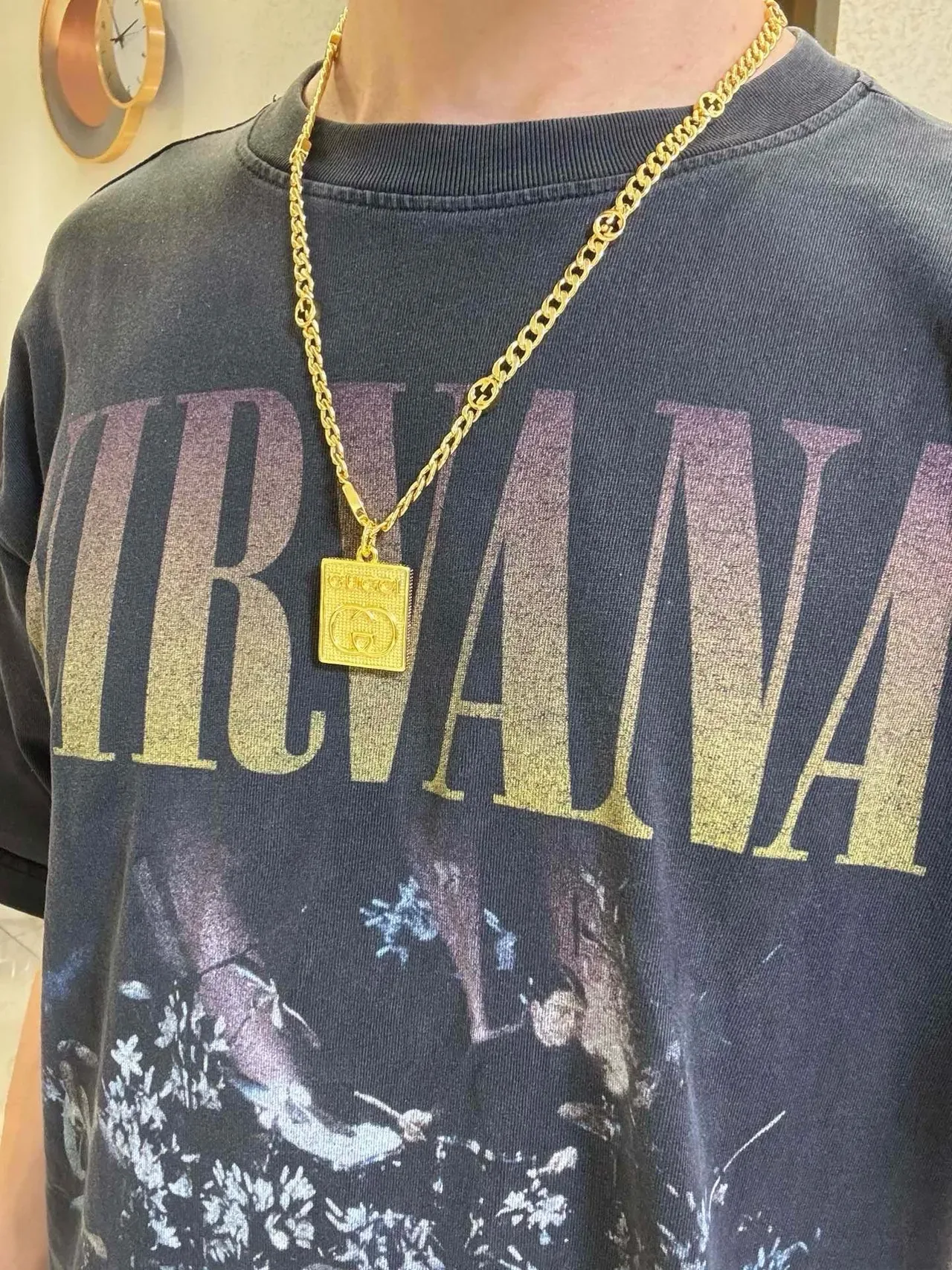 Gucci Gold-Tone Square GG Pendant Necklace 2