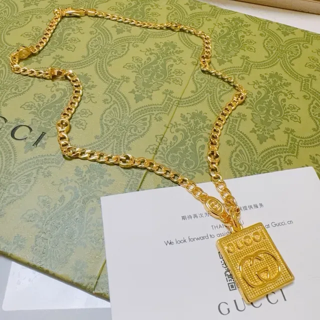 Gucci Gold-Tone Square GG Pendant Necklace 4